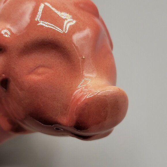 Pink Sow Pig Hog Piggy Bank Ceramic Bow Around Neck Vintage - Picture 7 of 8